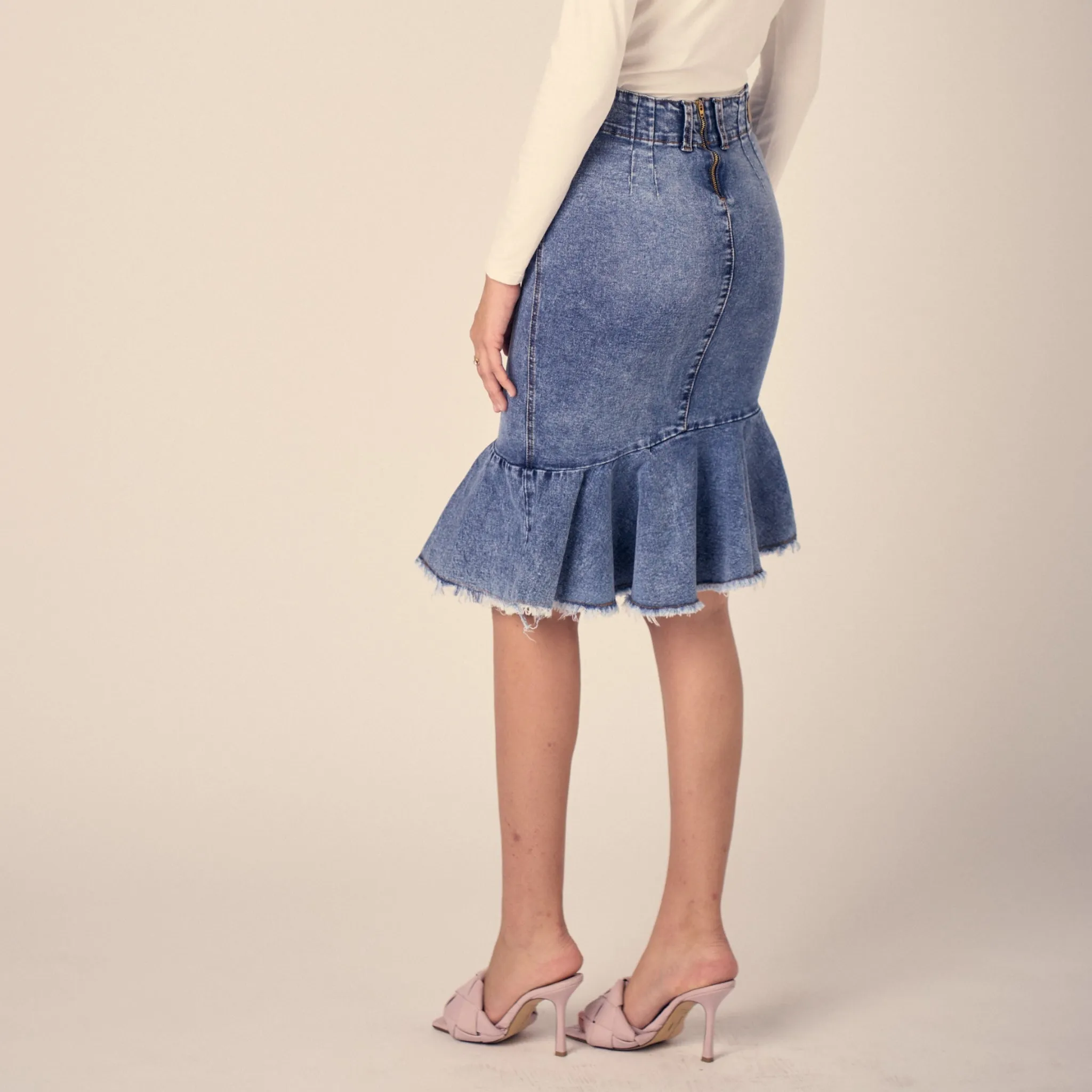 Slanted Skirt Dark Denim