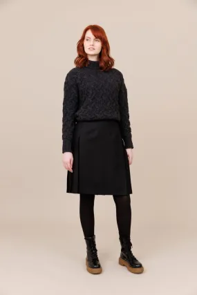 Solid Black 100% Worsted Wool Midi Kilt