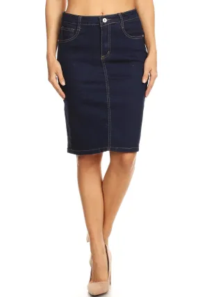 Solid Denim Skirt Knee Length