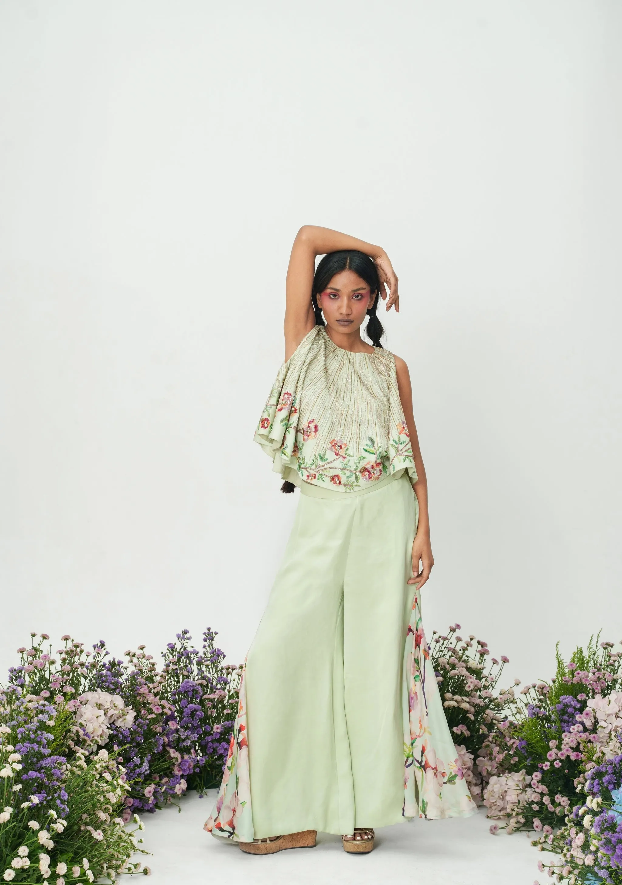 Sravana-Pastel Green Cape And Pant Set