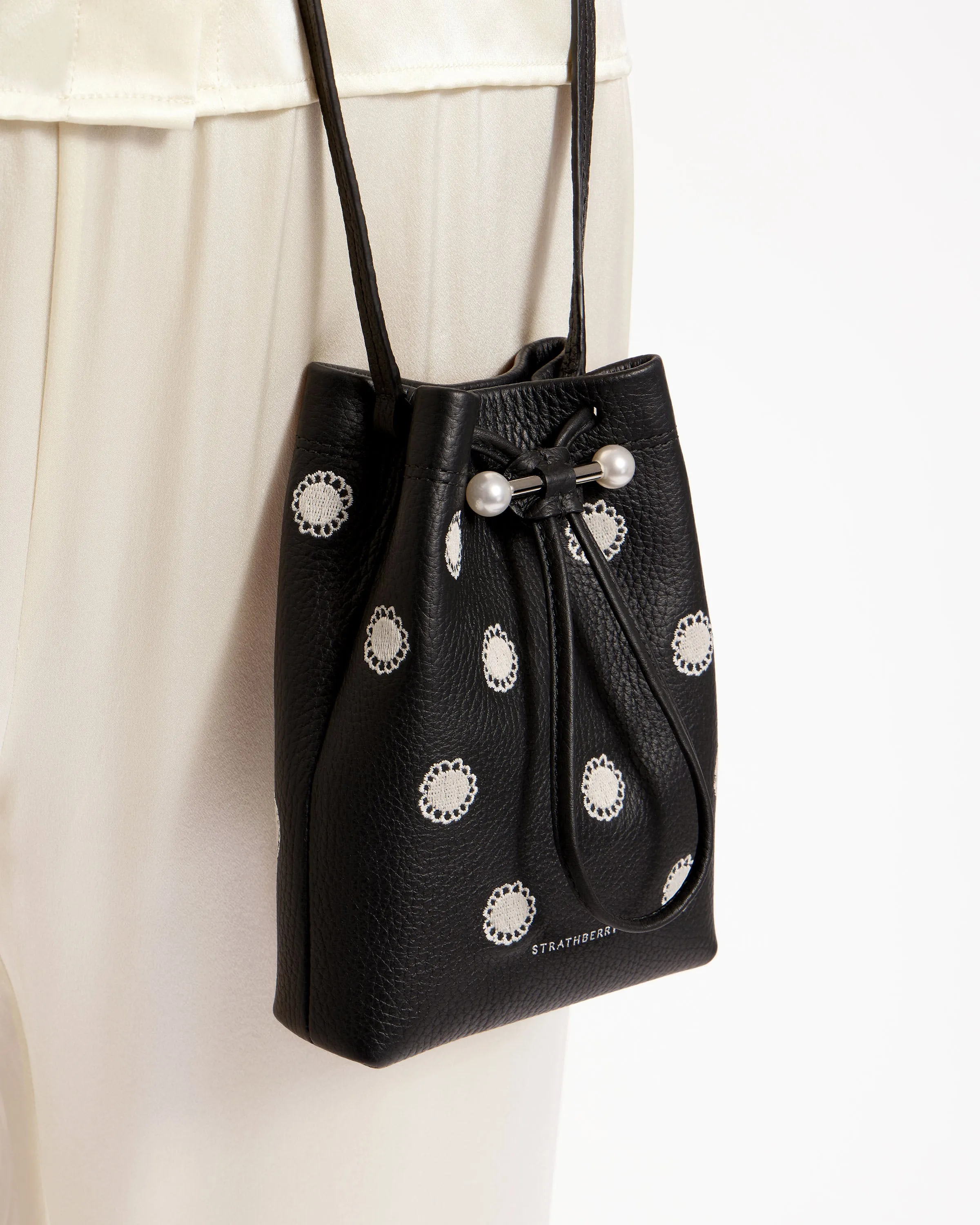 Strathberry x Shrimps Osette Midi Pouch - Black Embroidery