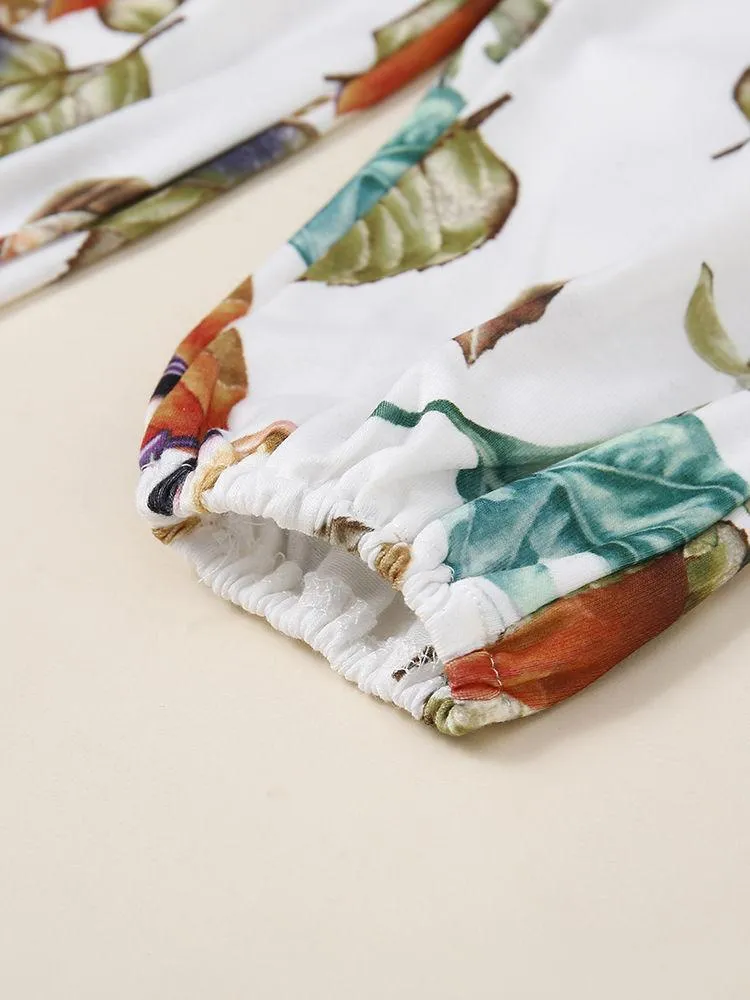 Summer Infant Little Girl Leaf Print Suspender Pants One Piece Jumpsuit