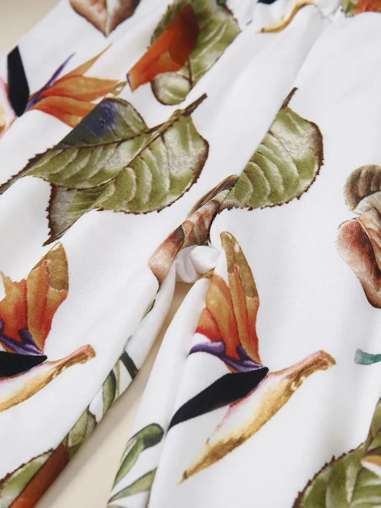 Summer Infant Little Girl Leaf Print Suspender Pants One Piece Jumpsuit