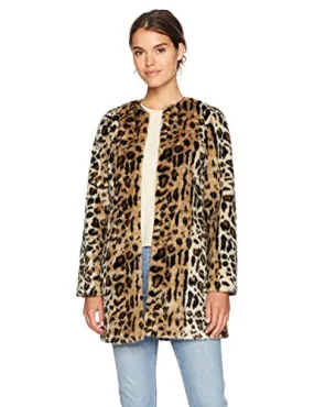 T Tahari Women's Leopard Print Jenna Coat, Natural, M