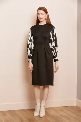Tailored Ponte Midi Dress with Contrast Sleeves