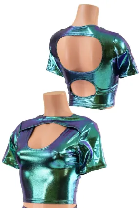 Tee Sleeve Window Crop Top in Scarab