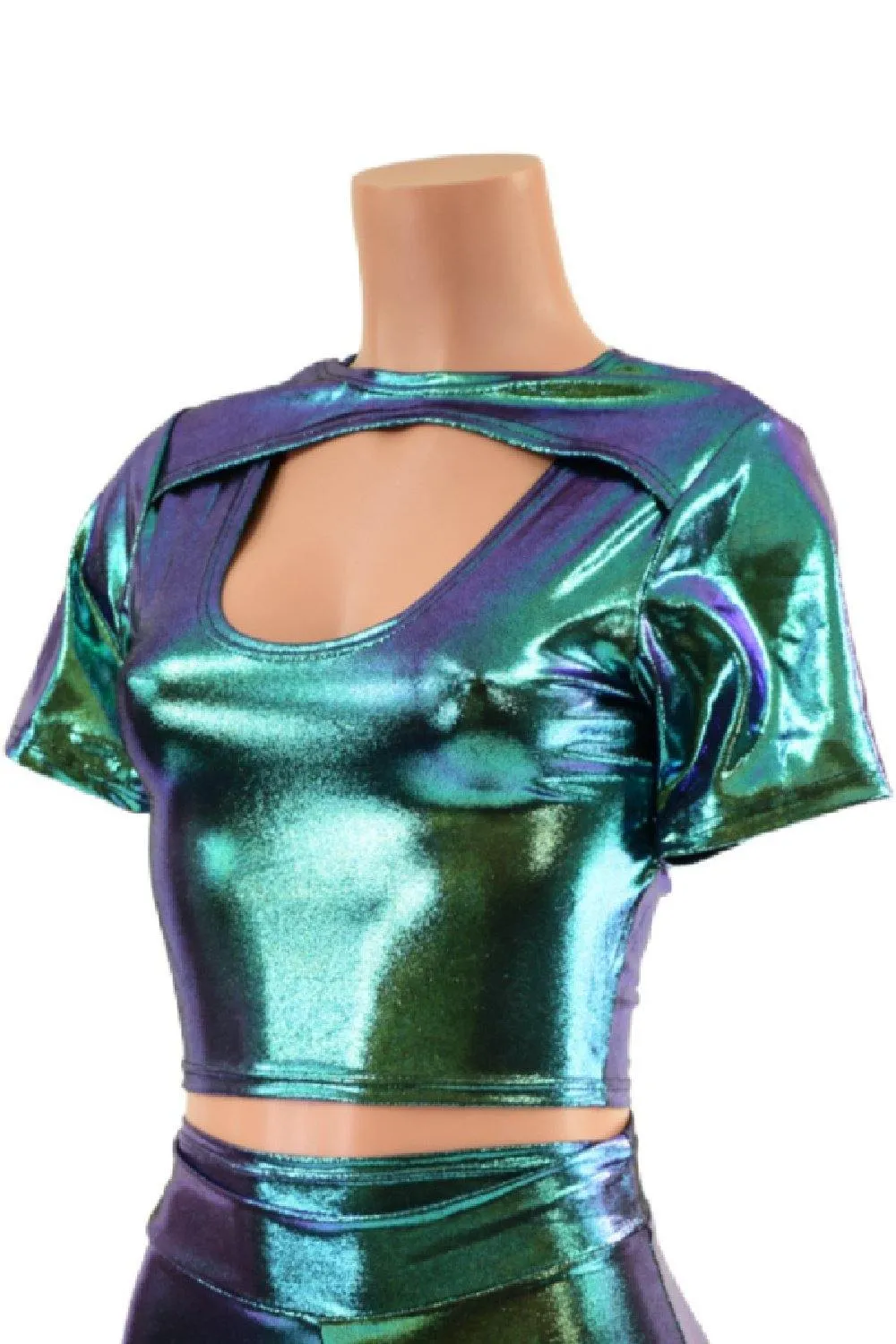Tee Sleeve Window Crop Top in Scarab