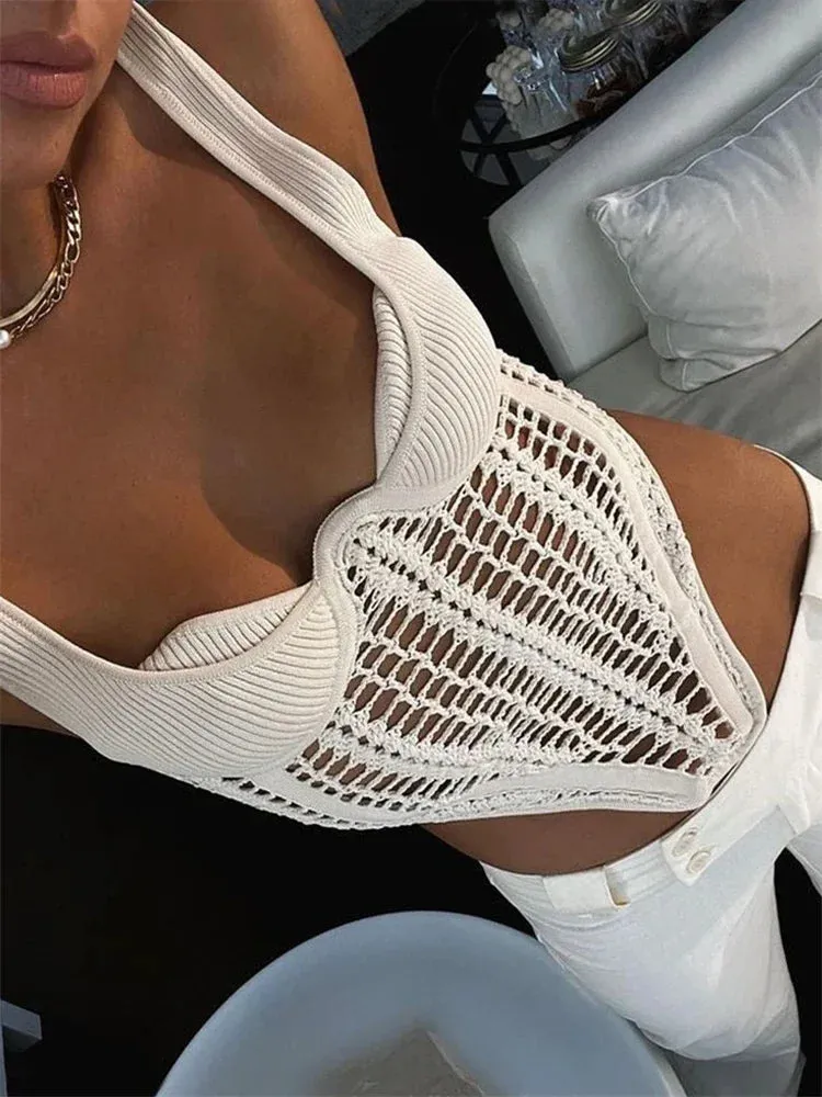 Trendy Fishbone Crocheted Knitted Corset Top