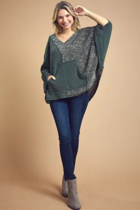 Two Tone Poncho Top in Chive