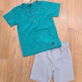 Up baby Teal Henley w/ Gray shorts