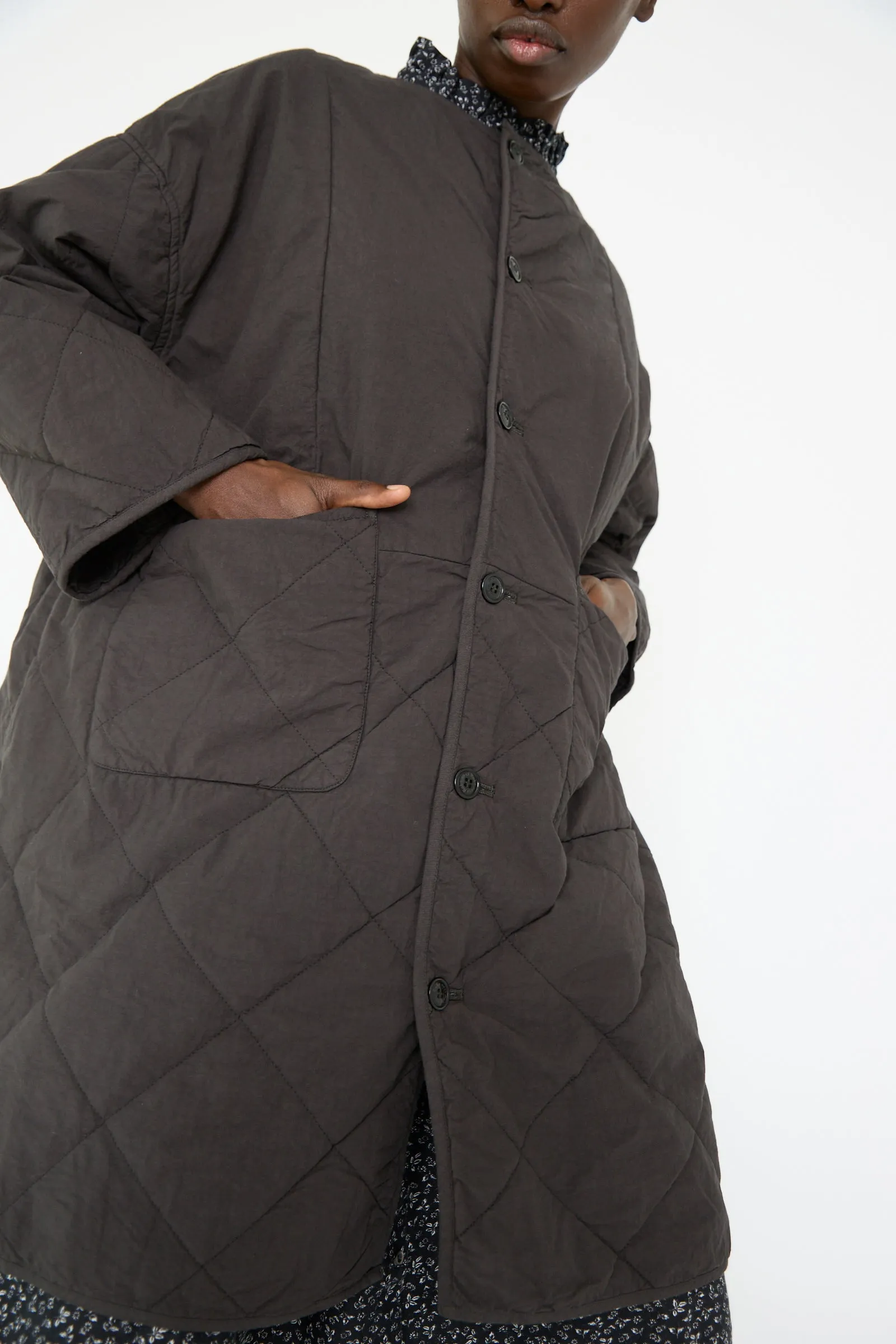 UpcycleLino Reversible Quilted Coat in Ink Black