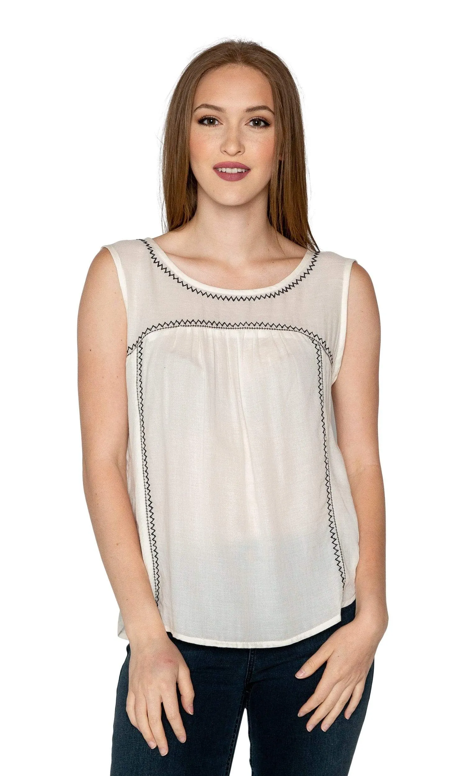 Velvet by Graham & Spencer Asera Embroidered Crepe Sleeveless Top