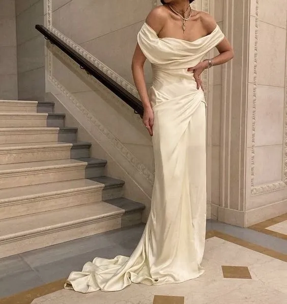 Vintage Mermaid Off The Shoulder Long Satin Wedding Dresses Bridal Gown        fg6975
