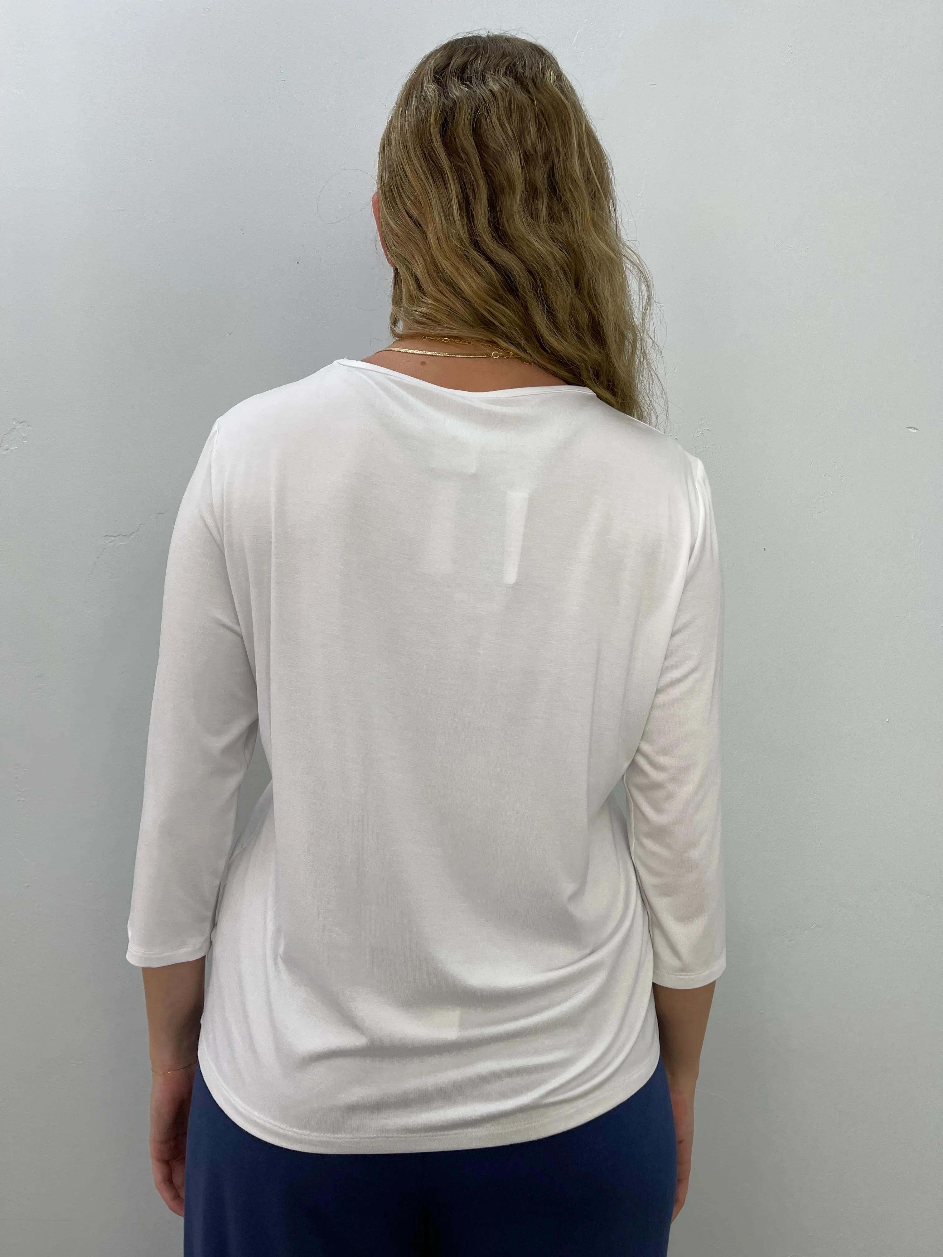 White 3/4 Sleeve Straight Bamboo Tunic