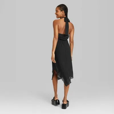 Wild Fable Women's Chiffon Halter Dress Mesh Front Slit