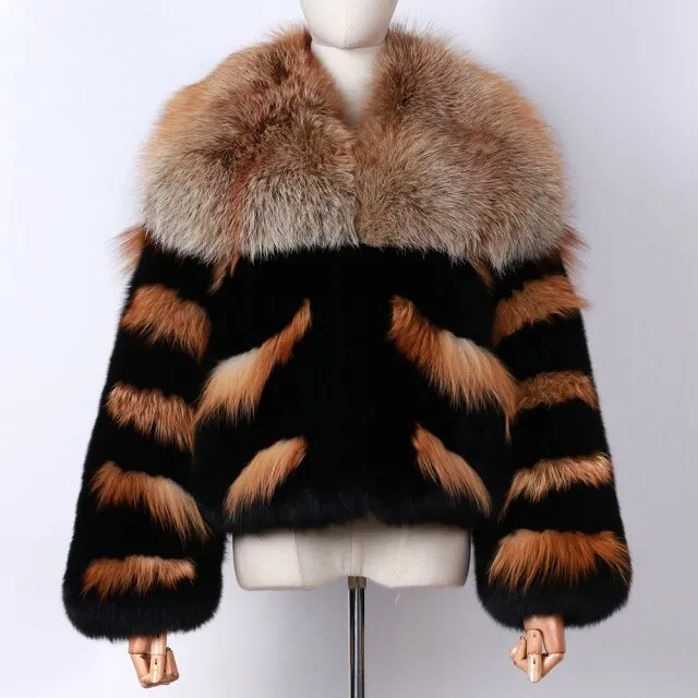 Winter Warm Full Pelt Turn-down Collar Natural Fox Fur Coat