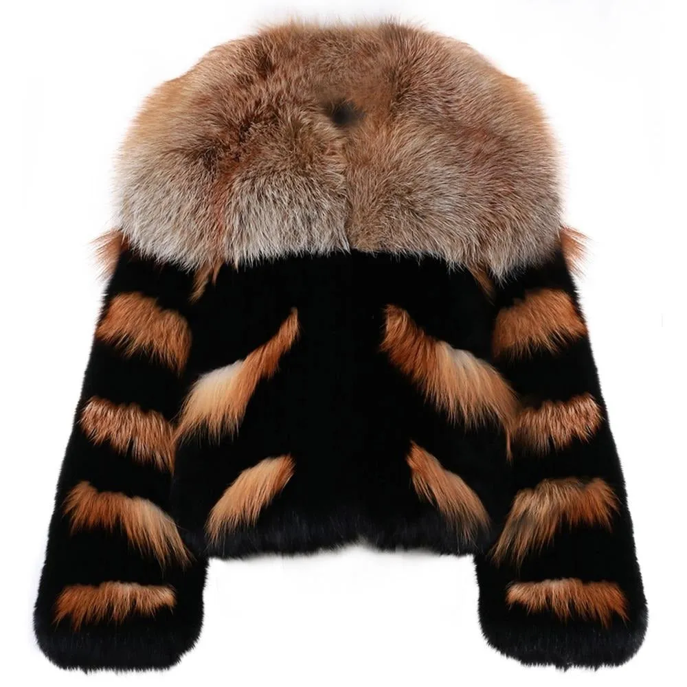 Winter Warm Full Pelt Turn-down Collar Natural Fox Fur Coat