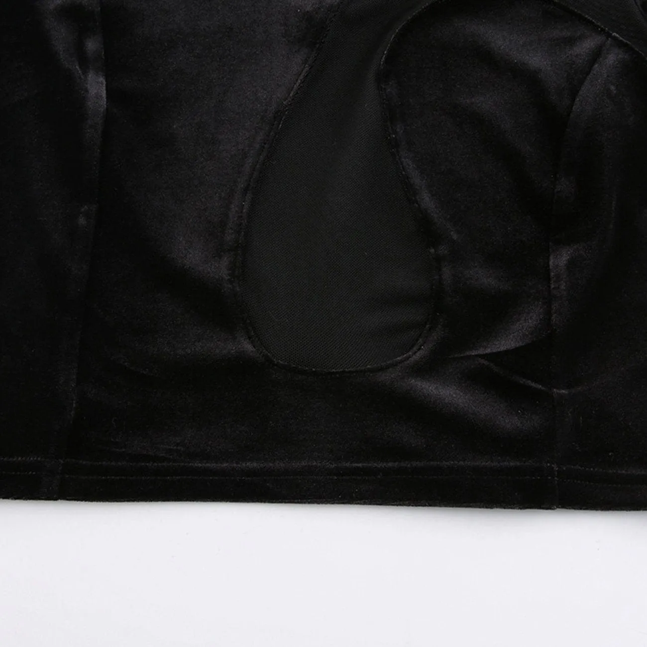 WLS Velvet Mesh Patchwork Hollow Long Sleeve Tee