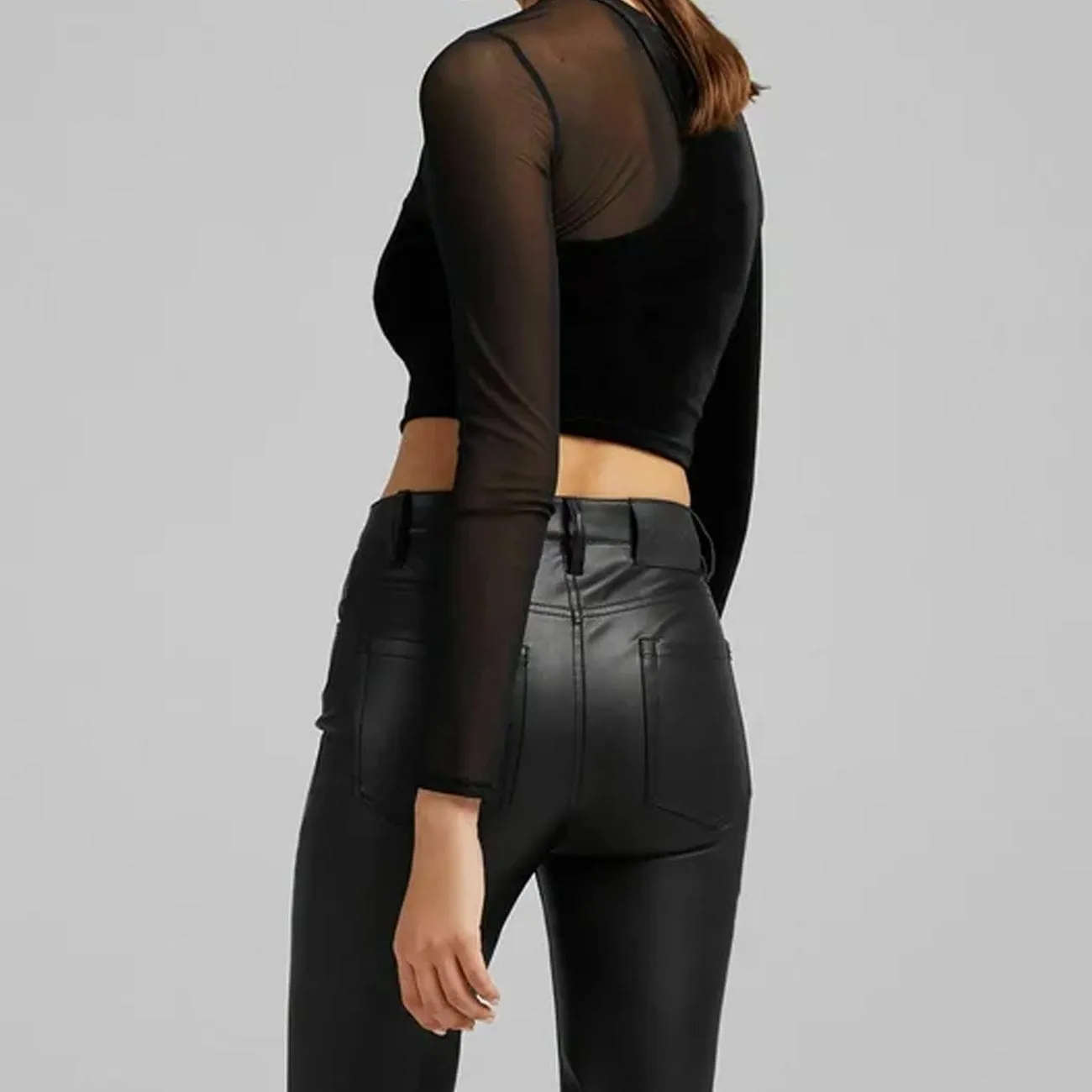 WLS Velvet Mesh Patchwork Hollow Long Sleeve Tee