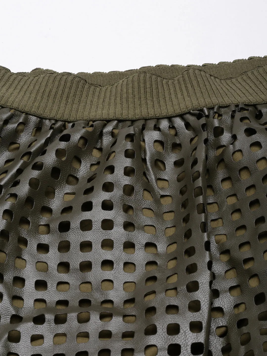 Women Self Design Olive Flared Midi Skirt