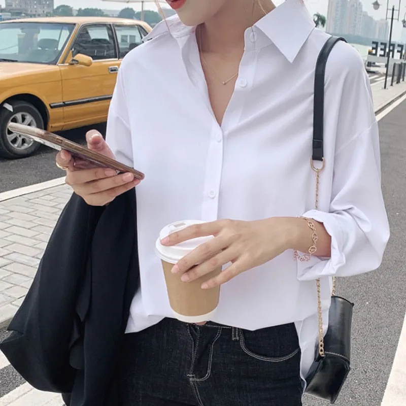 Women Summer New Arrival  Solid Black Chiffon Long Sleeve Casual Shirt Blouse - WSB8540
