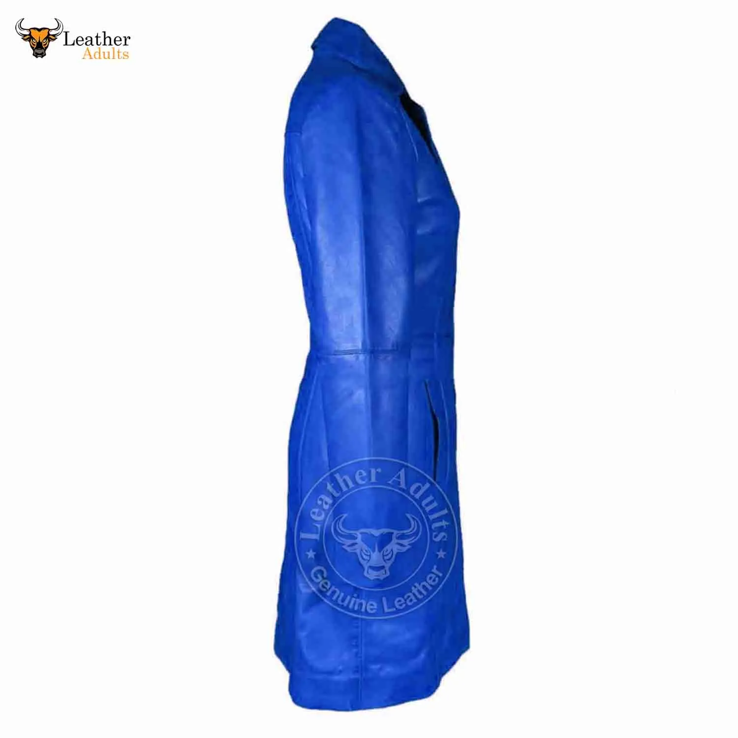 Womens Blue Beautiful LAMBS LEATHER Ladies Steampunk GOTH Style Trench Coat T16