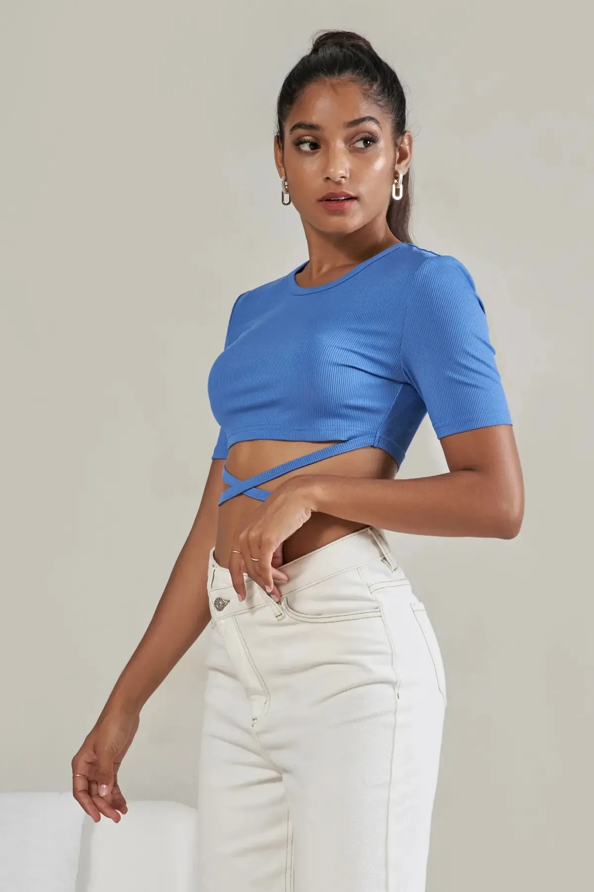 Women's Criss Cross Tie Back Crop Tee