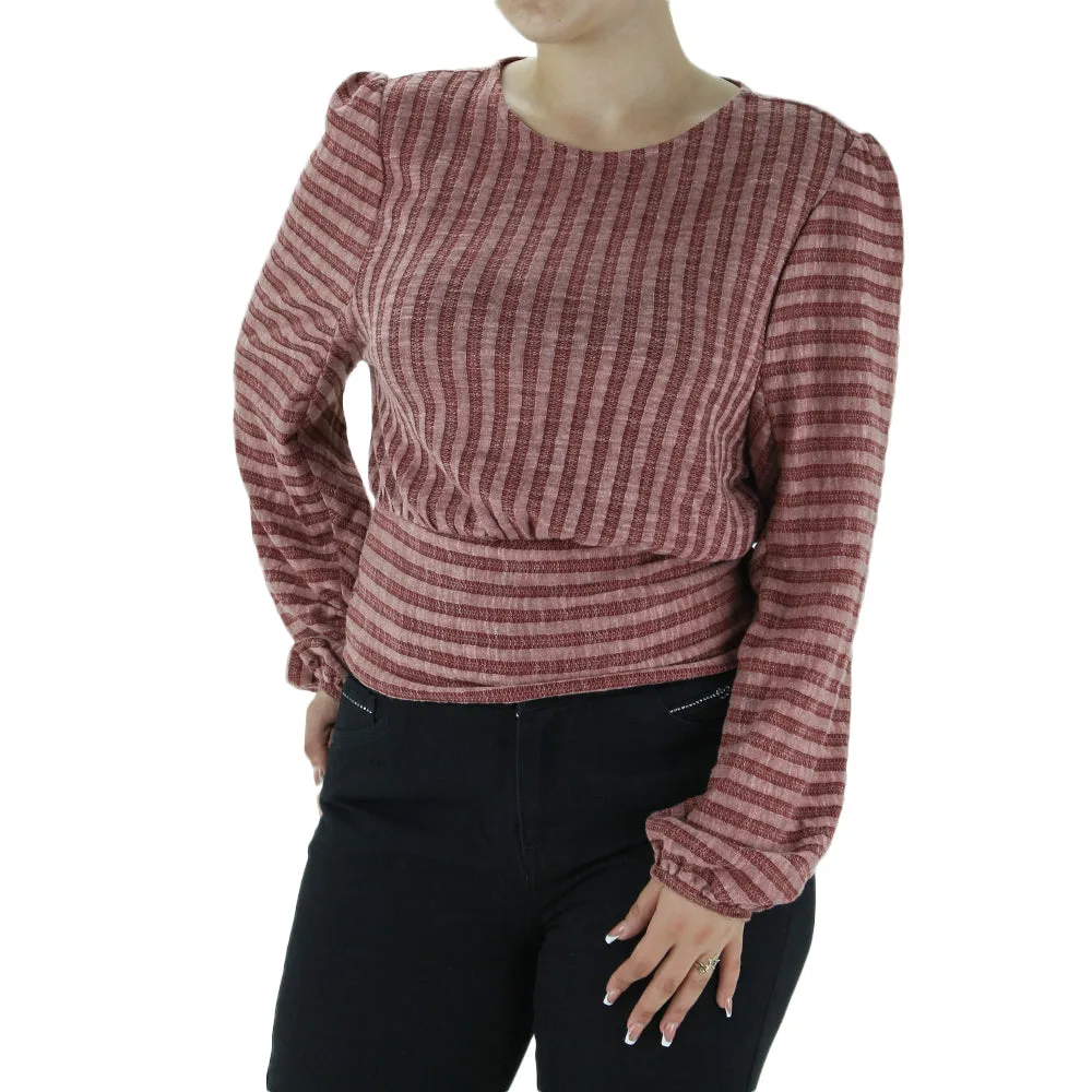 Women's Striped Top,Burgundy