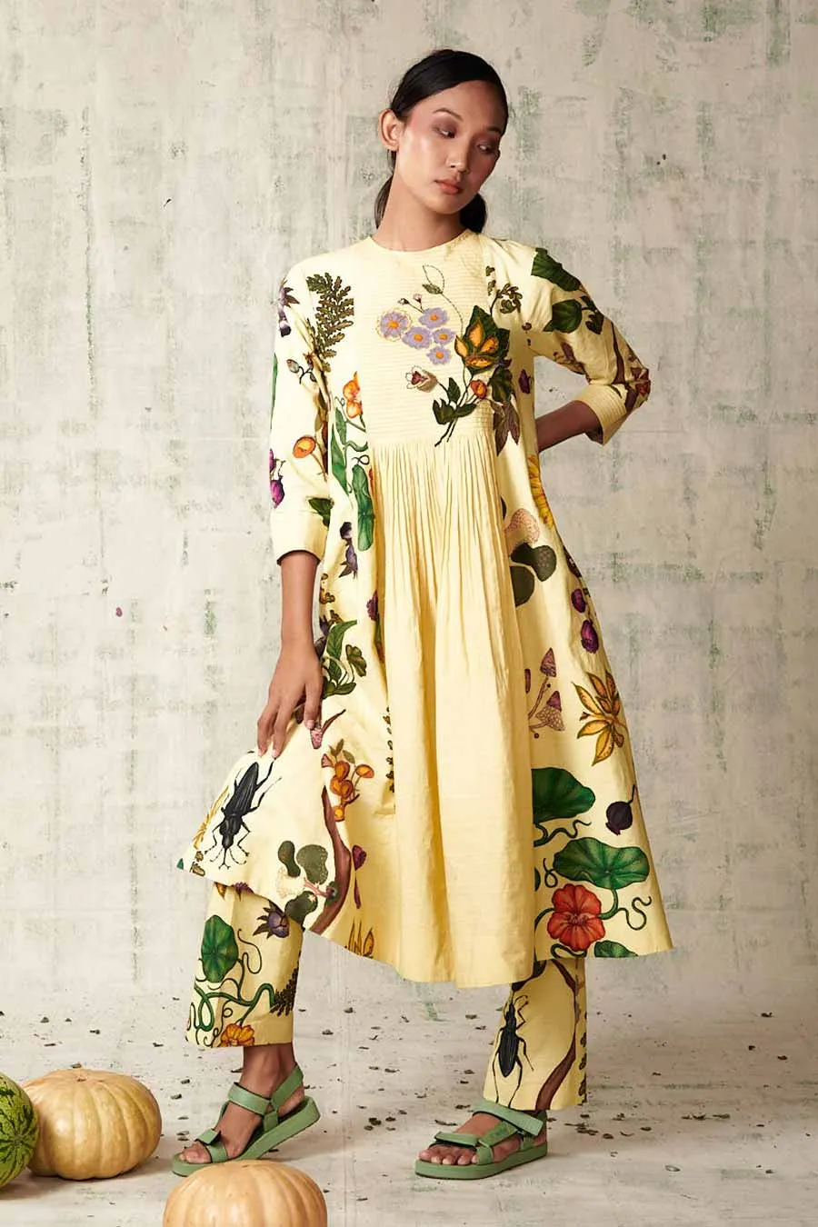 Yellow Printed Tunic & Pant Set
