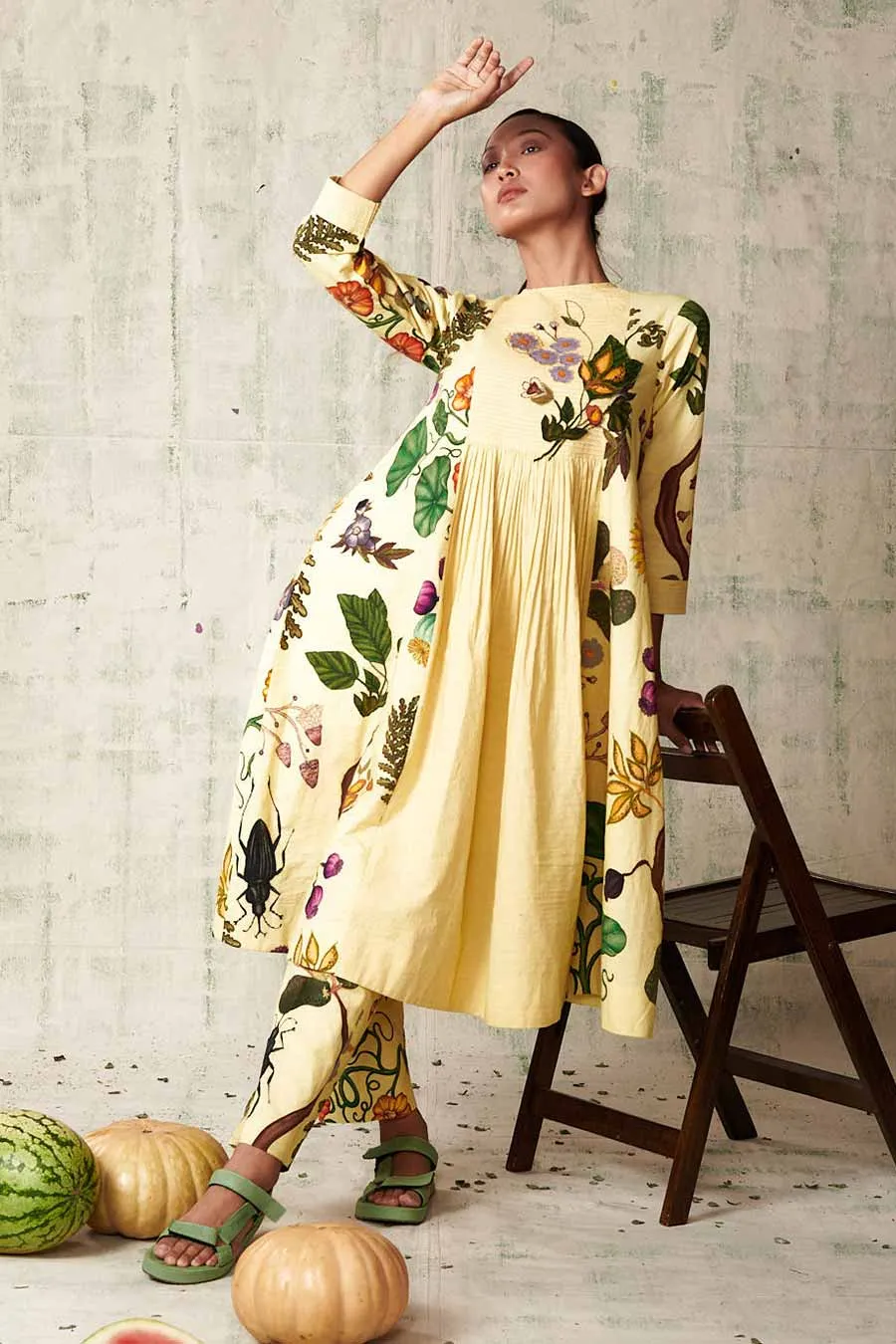 Yellow Printed Tunic & Pant Set
