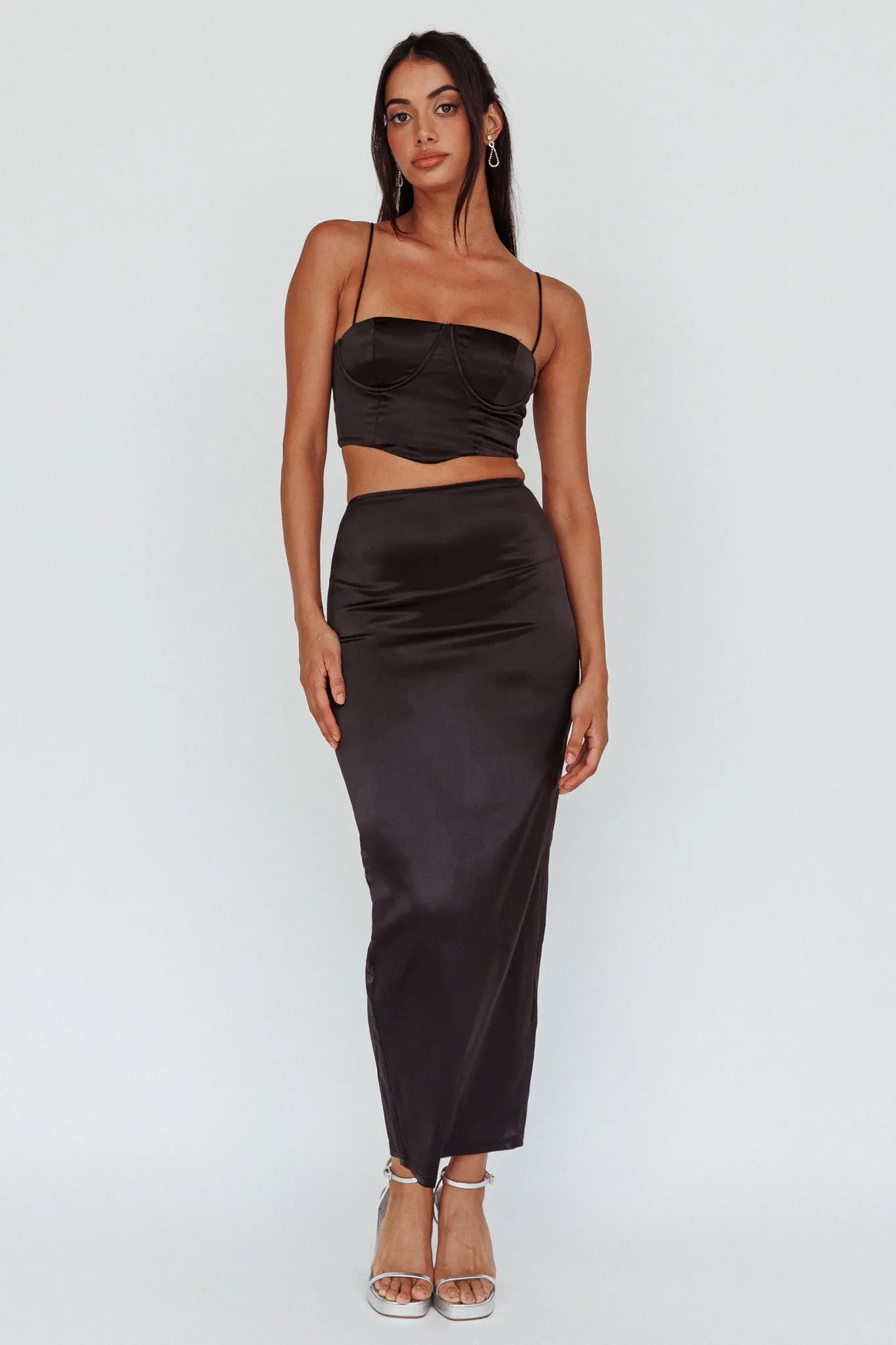 Zeina Satin Midi Skirt Black