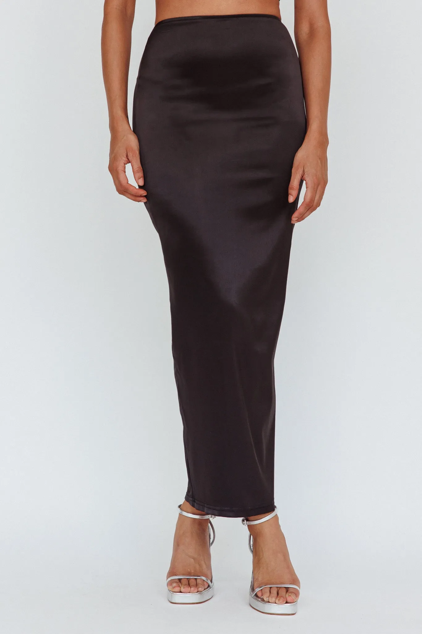 Zeina Satin Midi Skirt Black