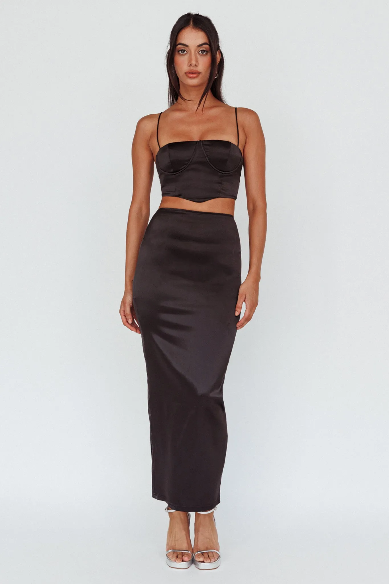 Zeina Satin Midi Skirt Black