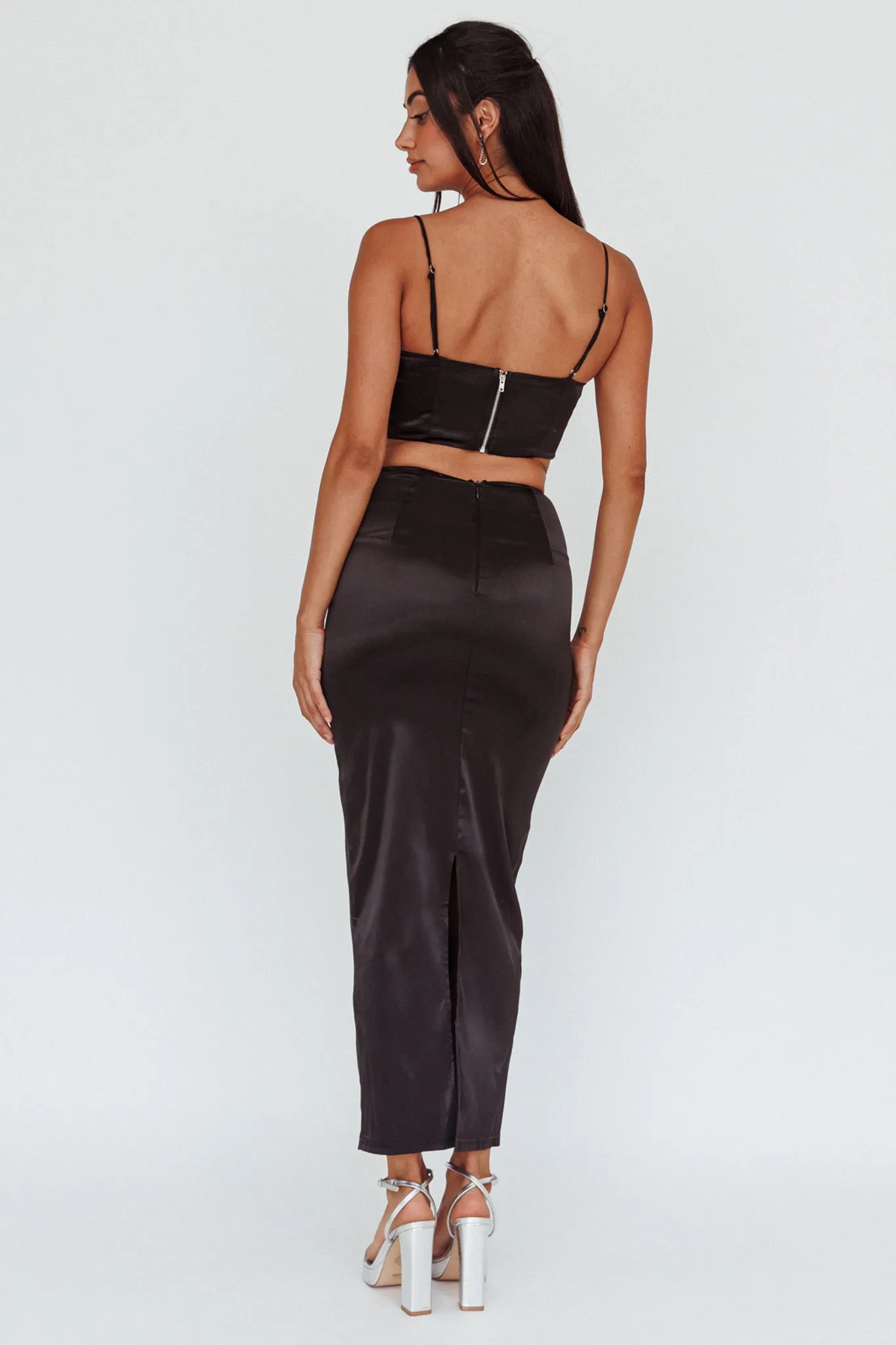 Zeina Satin Midi Skirt Black