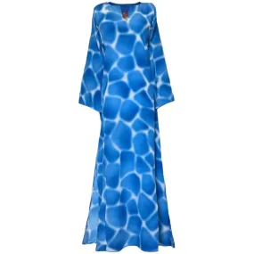 Zirafa Giraffa Pool Blue Italian Silk Long Tunic